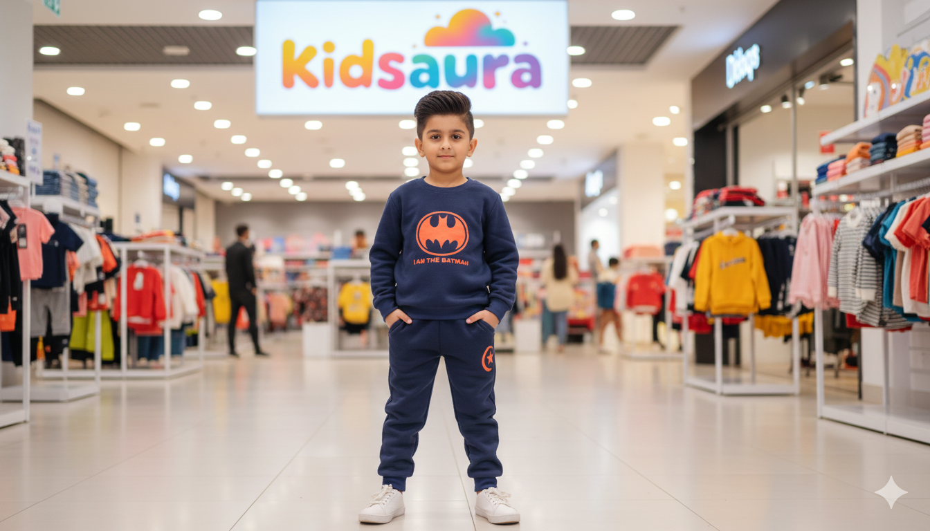 Kidsaura – Navy Blue Batman Graphic Fleece Tracksuit for Boys