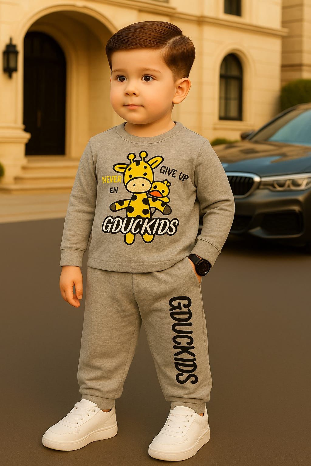 Baby Boys Grey Giraffe Cartoon Warm Tracksuit