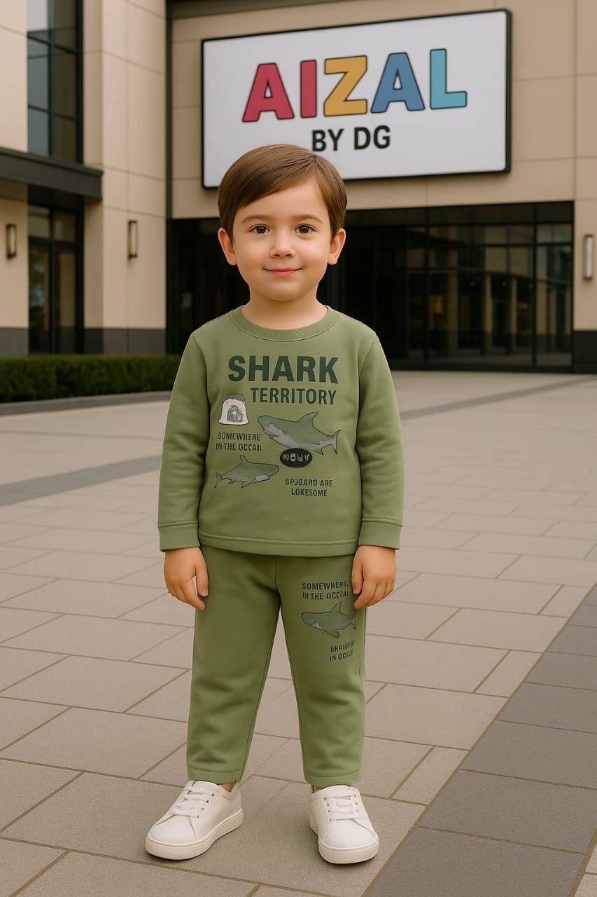 Boys Green Shark Printed Winter Tracksuit"