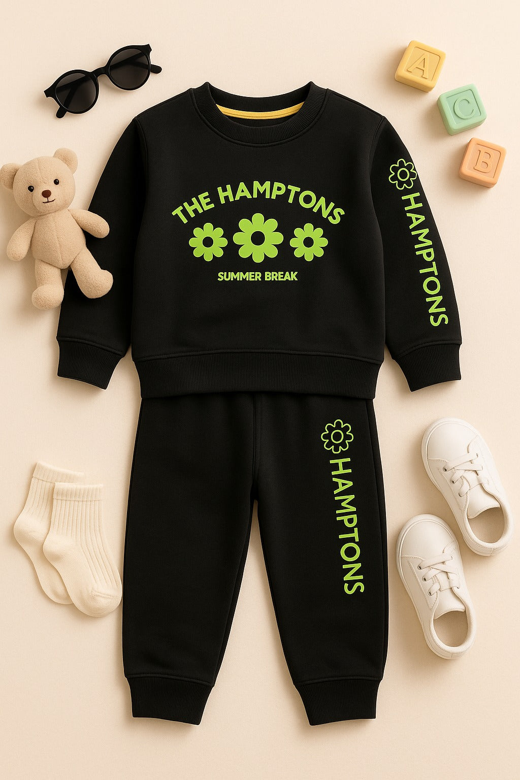 “Black Neon Flower Kids Tracksuit”