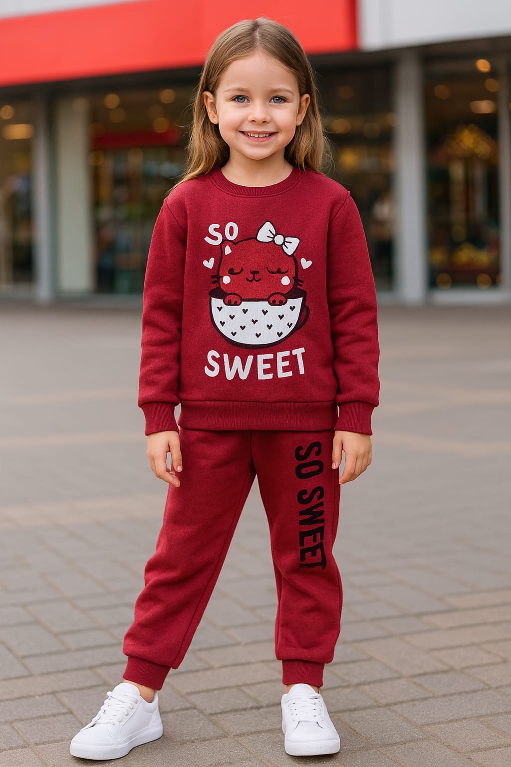 “Maroon Cute Cat Warm Suit”